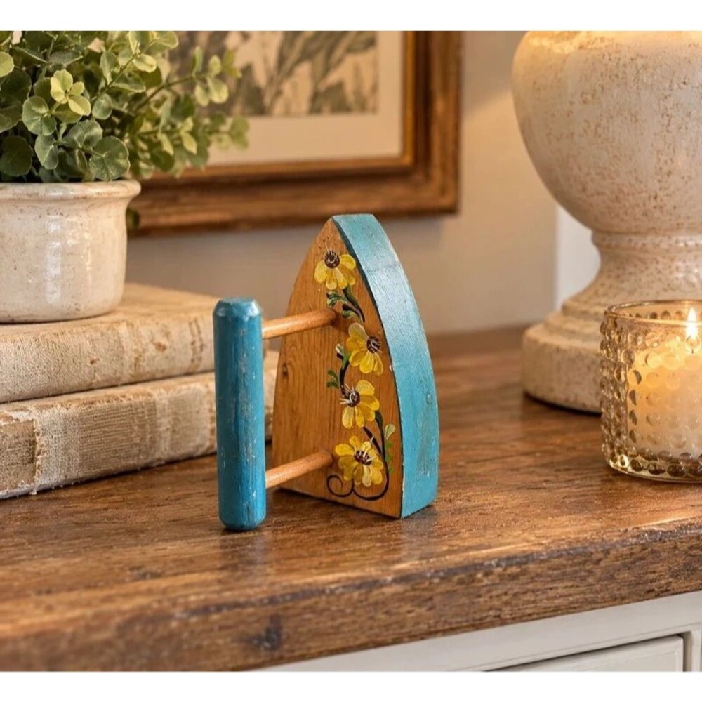 Vintage Hand-Painted Wooden Iron